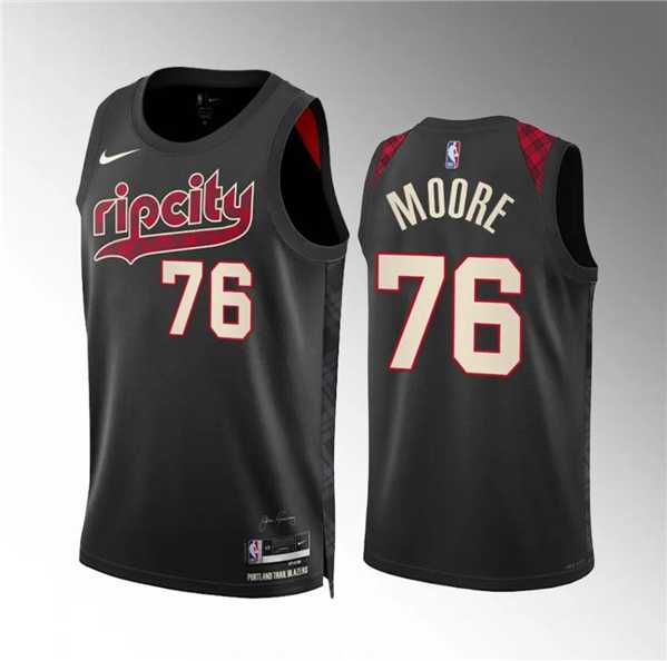 Mens Portland Trail Blazers #76 Taze Moore Black 2023-24 City Edition Stitched Basketball Jersey Dzhi